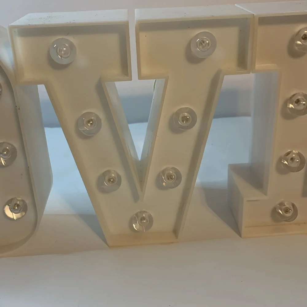 LOVE Letters Light up Size is Approximately 6 1/4 x 5 Plastic Used